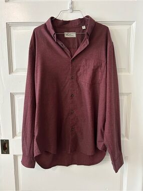 Relaxed Burgundy Button-Down Shirt with Chest Pocket